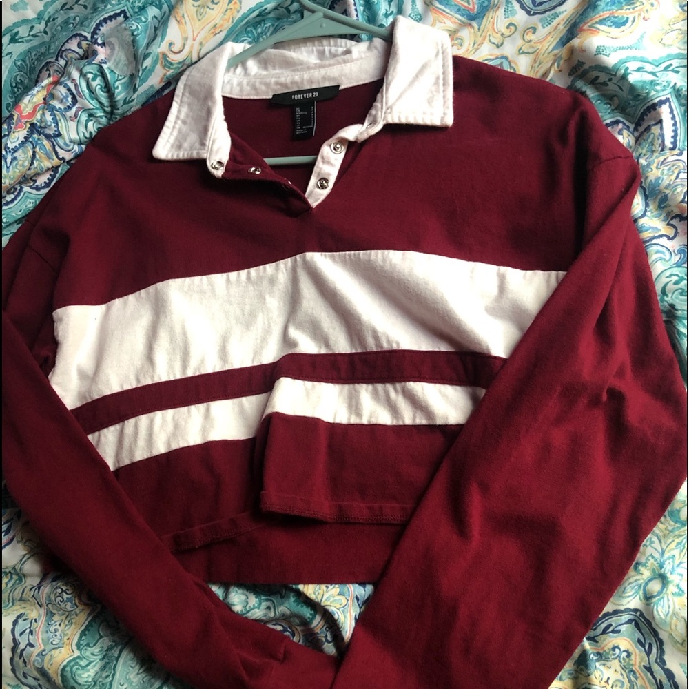 Forever 21 Long Sleeve Collared Crop Top